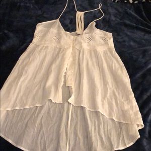 Cream lace button up tank top